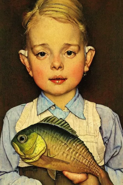 Image similar to a portrait painting of a fish. Painted by Norman Rockwell