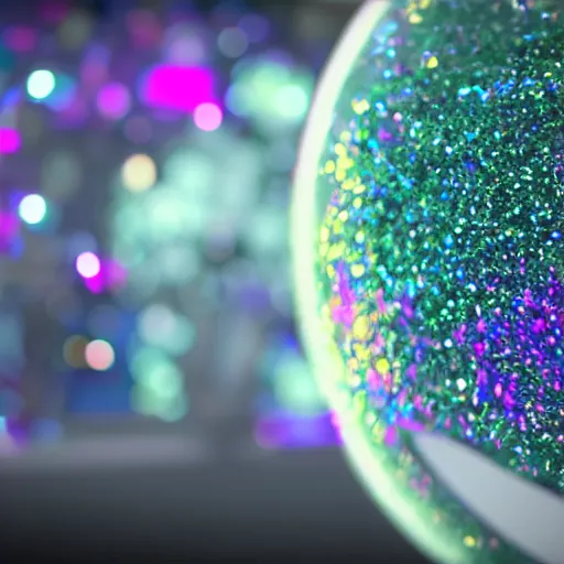 Image similar to glitter on space, raytracing, unreal engine tech demo, 5 5 mm