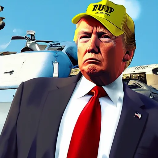 Image similar to Donald Trump in GTA V promotional art, 4k
