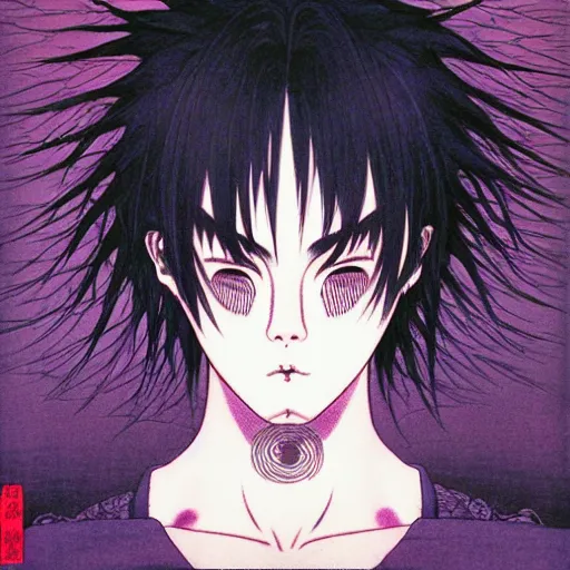 Prompt: prompt : portrait of muse soft light painted by takato yamamoto, purple rinnegan eyes, inspired by ninja anime, smooth face feature, intricate oil painting, high detail, sharp high detail, manga and anime