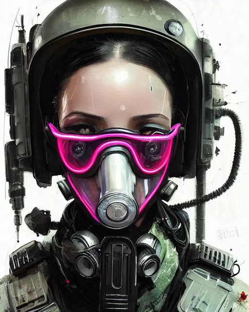 Image similar to detailed portrait neon female swat officer, cyberpunk futuristic, neon, gas mask, reflective puffy coat, decorated with traditional japanese by ismail inceoglu dragan bibin hans thoma greg rutkowski alexandros pyromallis nekro rene margitte, fire & smoke background, illustrated, perfect face, fine details, realistic shaded, fine - face, pretty face