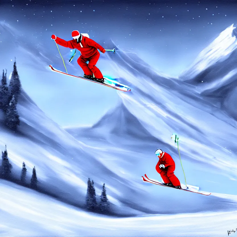 Image similar to pope skiing on a snowy mountain slope, digital painting, concept art, matte painting