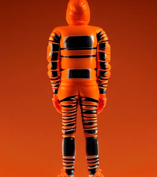 Prompt: accurate detailed pvc inflated orange colored god, full body, futuristic, concept art, character only, detailed art, adidas streetwear, figurine!!!, studio lighting, grey background, no shadow, trending on artstation, 4 k, sharp, highly - detailed, focus on face!!!