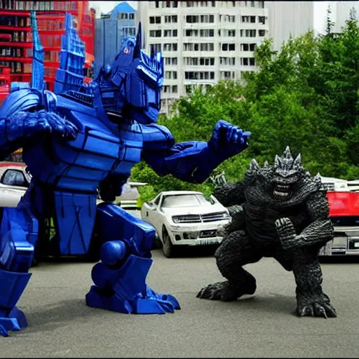 Image similar to Optimus Prime vs Godzilla