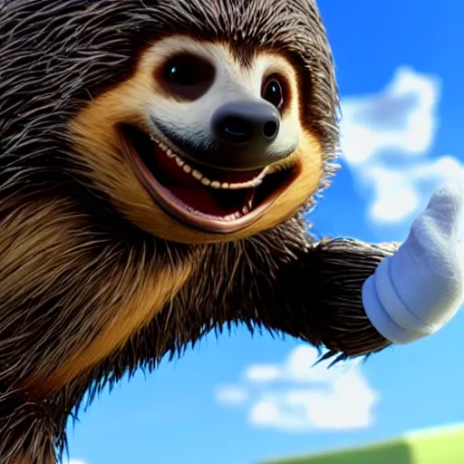Image similar to sonic the hedgehog as a sloth, weta hyperrealism cinematic lighting and compositon
