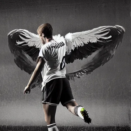 Image similar to soccer photography, goal keeper with wings, baroque painting