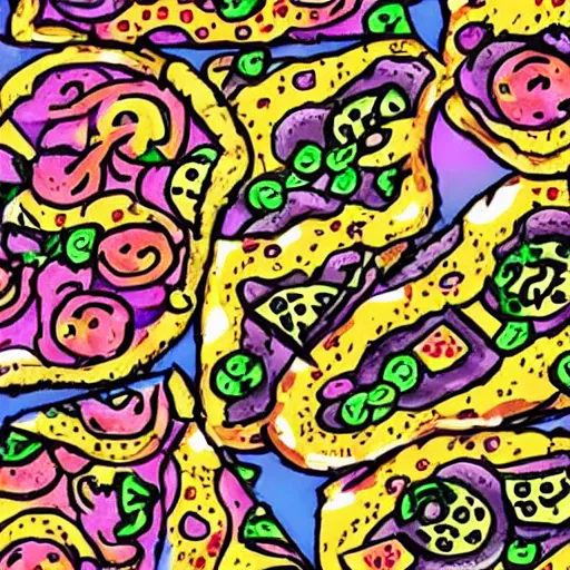 Prompt: pizza monk magic chunk fluro print and jungle funk lucid eyes dragon flies synthesized to end all lies