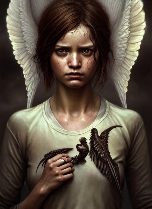 Image similar to abby from last of us 2 as an angel, aesthetic, fine art, intricate, elegant, highly detailed, realistic hair, centered, digital painting, art station, conceptual art, soft, sharp focus, illustration, artwork, artgerm, tomasz alen kopera, peter mohrbacher, donato giancola, wlop, boris vallejo