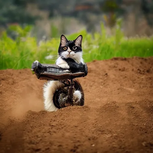 Prompt: award winning photography of a cat on a dirt bike 4k