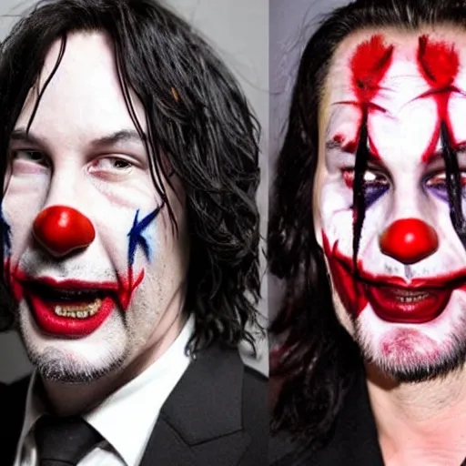 Image similar to Keanu reeves in clown Face paint inspired by the Joker