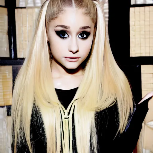 Prompt: ariana grande modeling as misa amane from death note, professional photograph