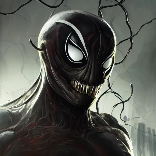 Prompt: a portrait of symbiote carnage, D&D, sci-fi, elegant, hopeful, muscular, highly detailed, digital painting, artstation, concept art, smooth, sharp focus, illustration