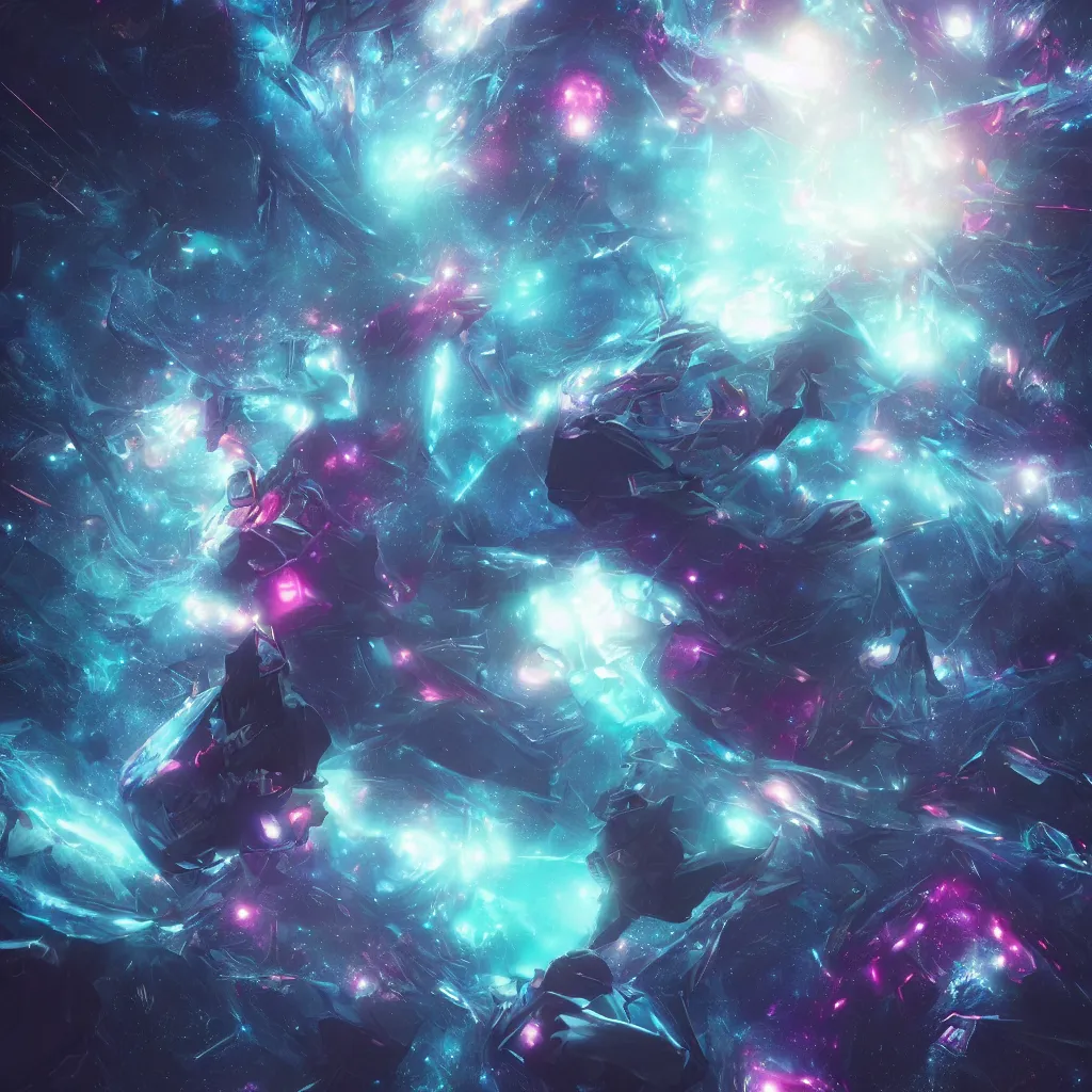 Image similar to letting go of reality and experiencing the quantum field and the cosmic void matte painting comic book art, cinematic, highly detailed, realistic, beautiful cosmic neural network, octane render, unreal engine, depth of field, trending on artstation, sharp focus, philosophical splashes of colors