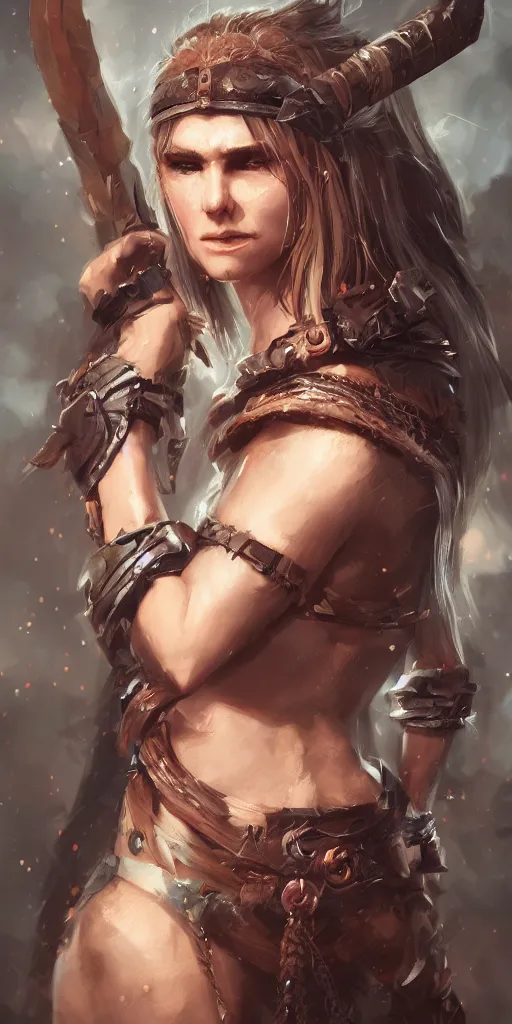 Prompt: head and shoulders focus portrait of a barbarian female high quality focus by wlop