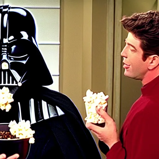 Image similar to darth vader eating popcorn while watching friends