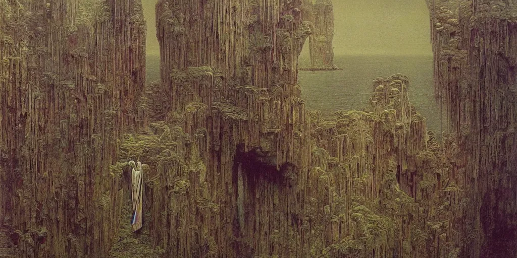 Prompt: an ultra detailed paradise with saintly robed figures, art by beksinski