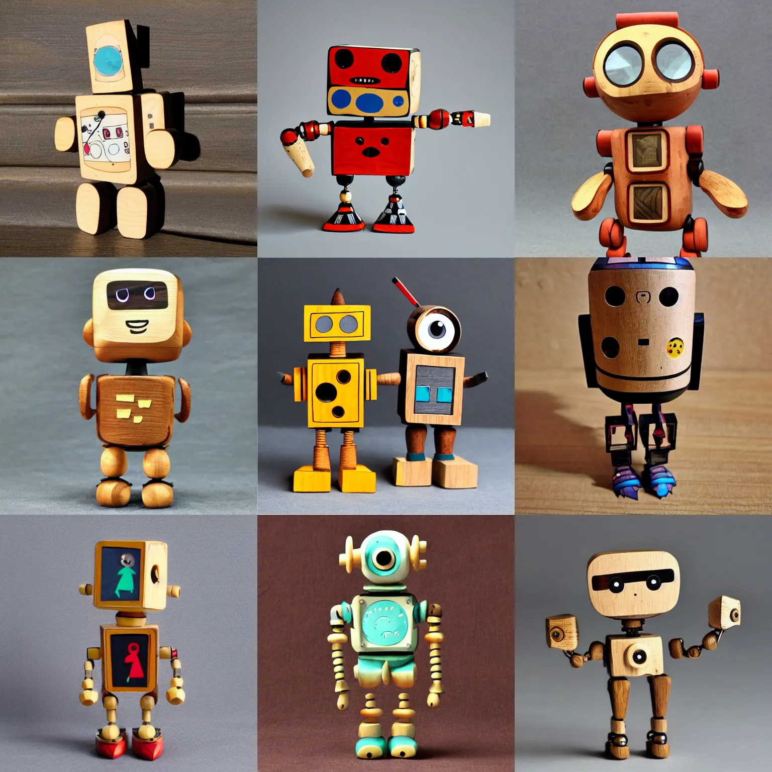 Prompt: artiste intricate cute funny figurine wooden, robot punk futuriste geometrie