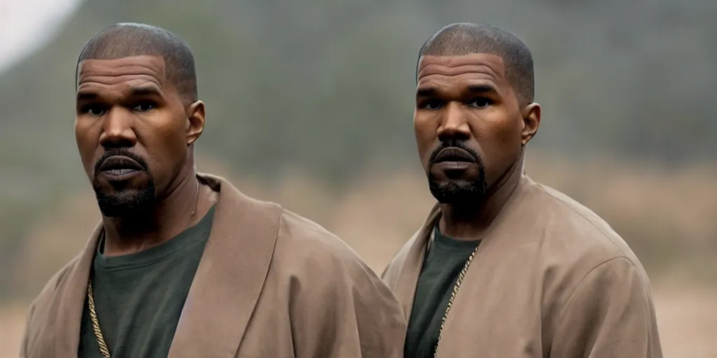 Prompt: Jamie Foxx as Kanye West in 'YE' (2023), movie still frame