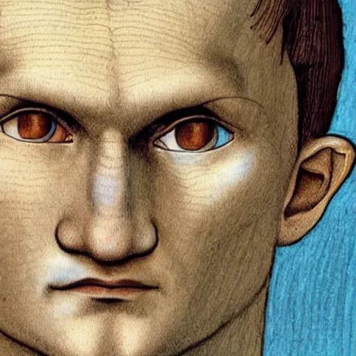 Prompt: vitalik buterin, drawing by leonardo da vinci