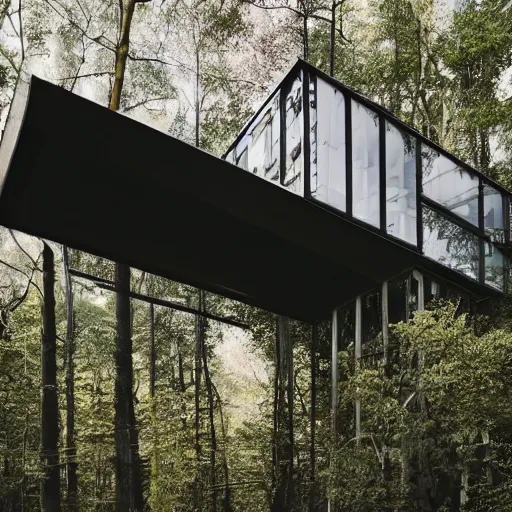 Image similar to a building in the middle of a forest, architecture