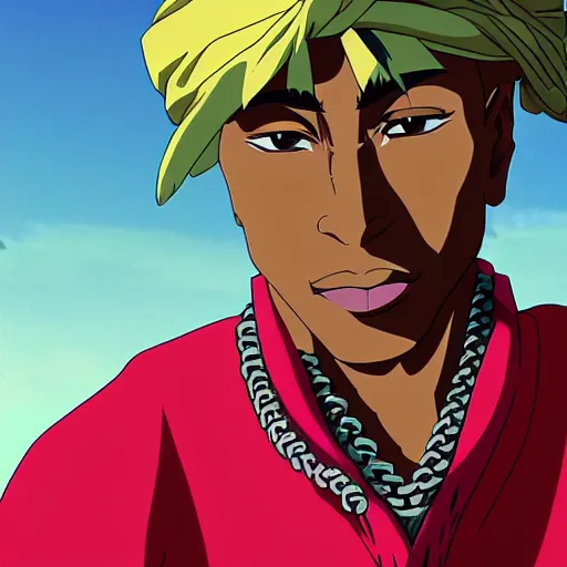 Image similar to Tupac Shakur, screenshot from a 2012s anime