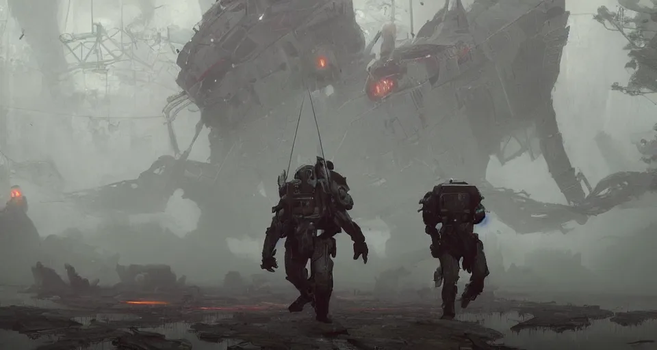 Image similar to magitech singularity tiger megastruture out of the mist concept art by simon stalenhag, ilya repin, greg danton, brian sum, max bedulenko, eddie mendoza, igor krstic, james suret, pascal blanche