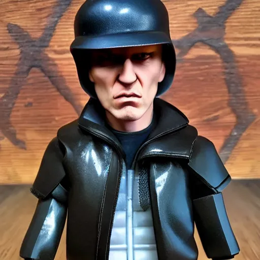 Image similar to tracey enim cosplay eminem, stop motion vinyl action figure, plastic, toy, butcher billy style