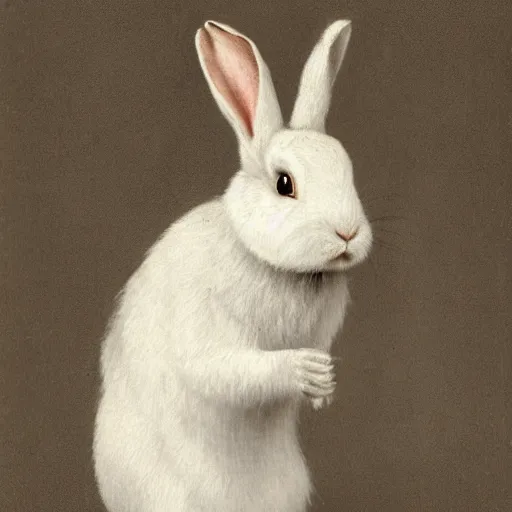 Prompt: a victorian portrait of a rabbit wearing a white dress, nsfw