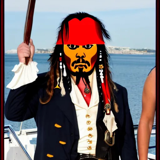 Image similar to donald trump dressed up as jack sparrow,