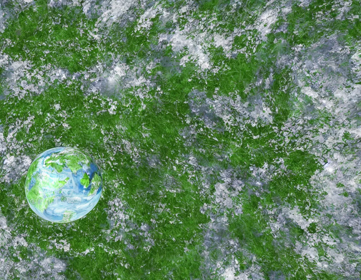 Prompt: hyper realistic 3 d rendering of little green flat planet, hd, hdr, ultra detailed, high resolution