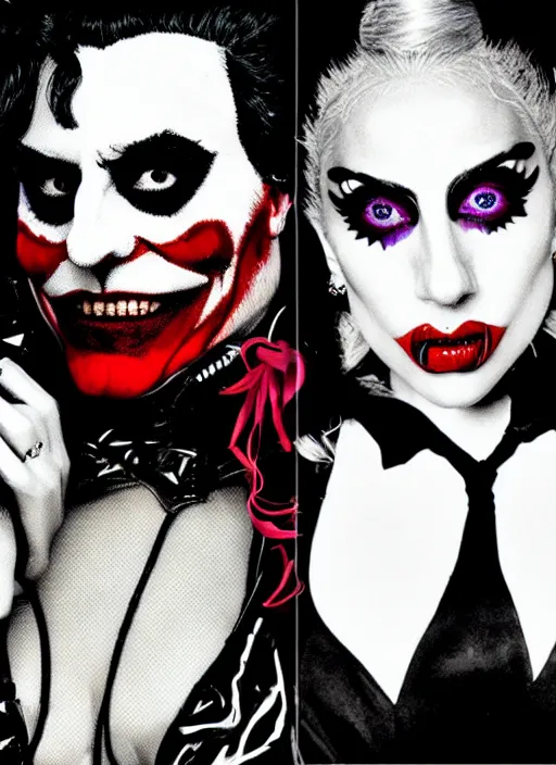 Image similar to lady gaga harley queen and joaquin phoenix joker by mimmo rottela