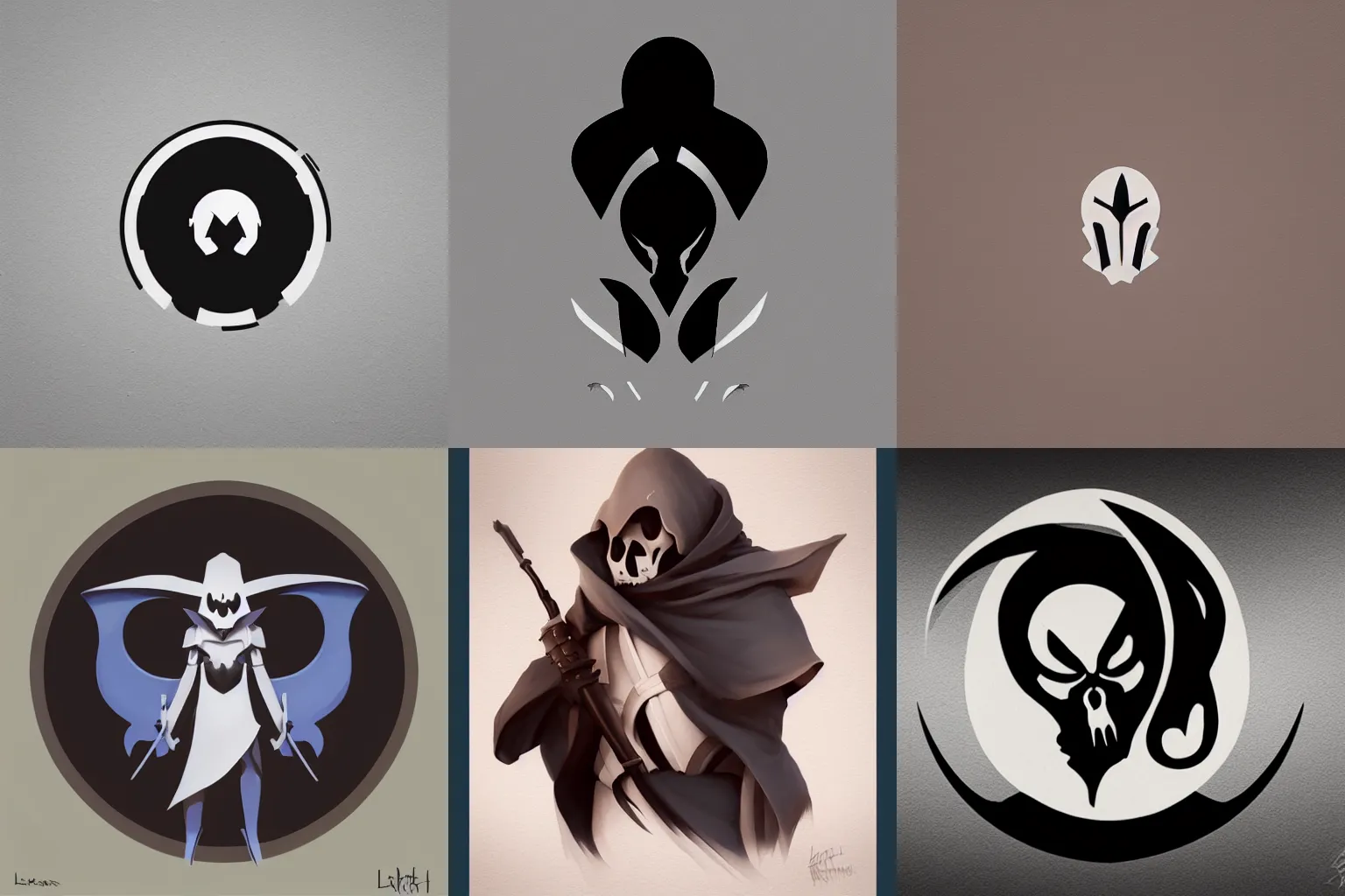 Prompt: logo of a minimalistic reaper by loish and rhads