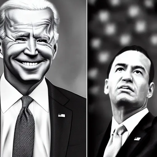 Prompt: detailed hyperrealistic illustration of joe biden black and white done by nestor canavarro, diego koi, luiz escanuela, dirk dzimirsky, kelvin okafor