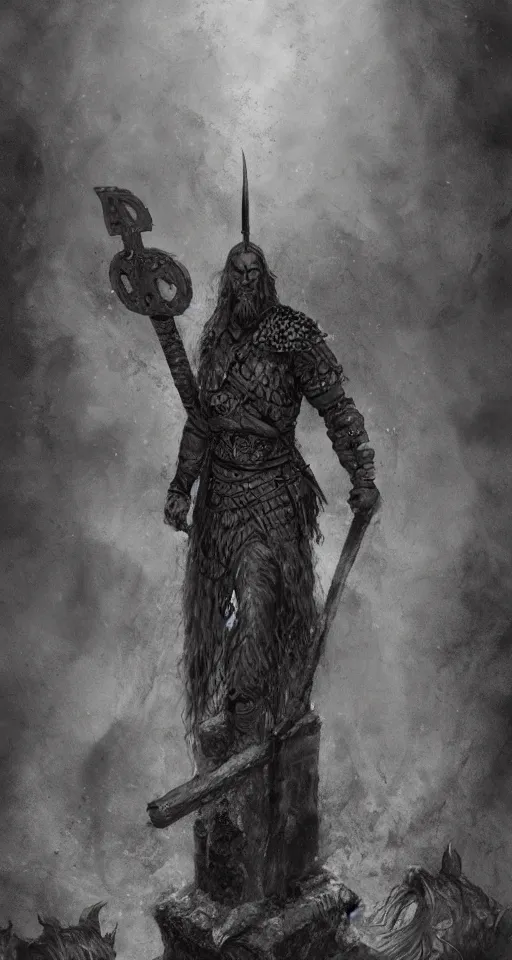 Prompt: grave of a viking warrior, dark fantasy, inspired by iain mccaig, trending on artstation. com