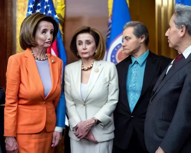 Image similar to nancy pelosi looks at natalya poklonskaya, nancy and natalya are in the bishkek center