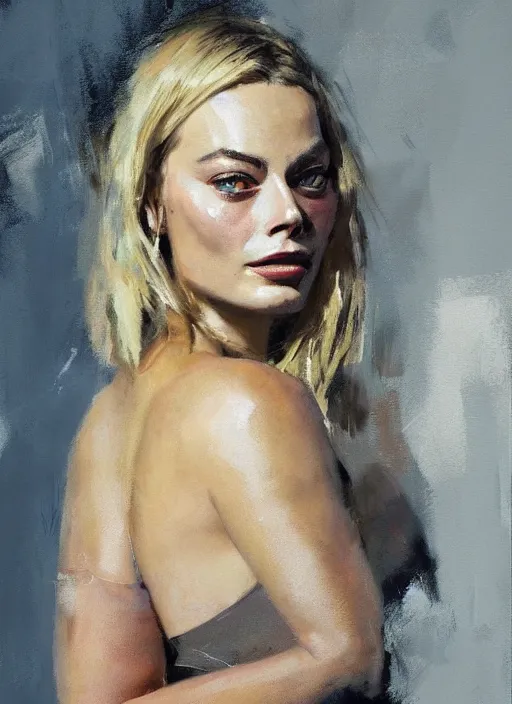Prompt: portrait painting of margot robbie by jeremy mann, only one head single portrait