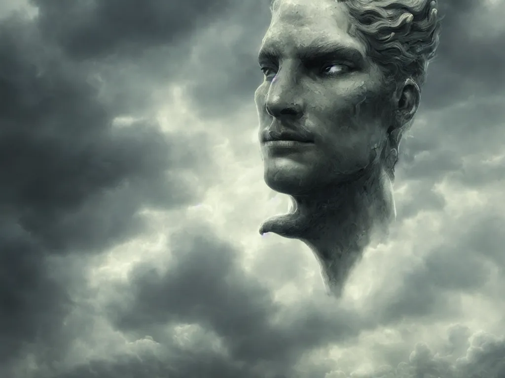 Prompt: demigod in the clouds, face made out of clouds, dramatic, intricate, elegant, highly detailed, digital painting, artstation, concept art, smooth, sharp focus, illustration, art by gustave dore, octane render
