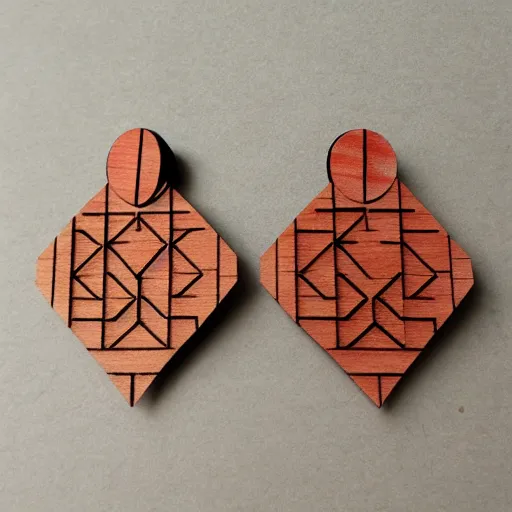 Prompt: lasercut segmented 2d wood earrings, graphic designs from world of warcraft