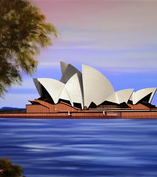 Image similar to the sydney opera house in guadalajara, oil painting