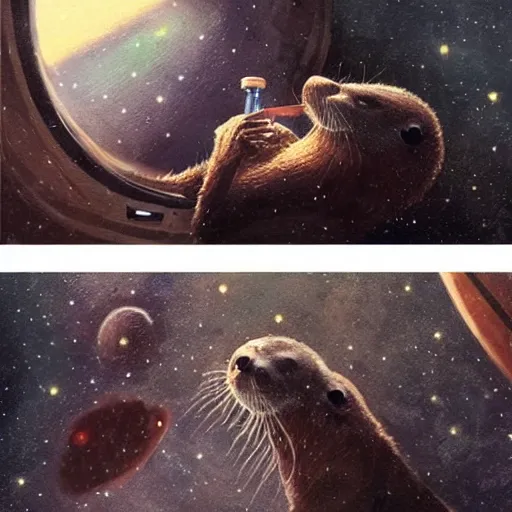 Prompt: an otter astronaut eating pizza in space,digital art,art by greg rutkowski