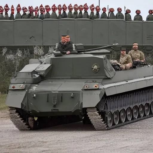 Image similar to russian soldiers in full uniform ride on an armored personnel carrier with the flag of the russian empire