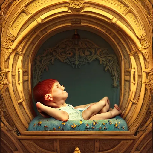 Image similar to lullaby of hope happiness of a young boy, moody : : wes anderson, roger dean, sophie anderson, esao andrews : : ornate, dynamic, particulate, intricate, elegant, highly detailed, centered, artstation, smooth, sharp focus, octane render, 3 d