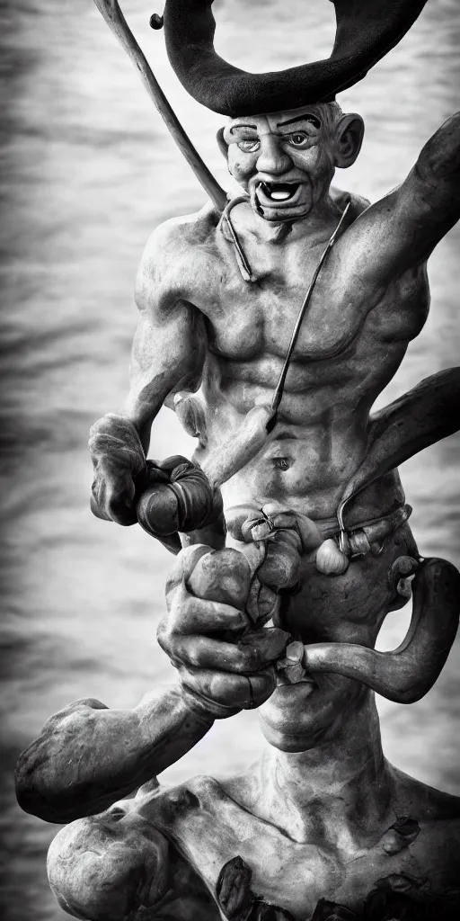 Image similar to popeye the sailor getting oscar, high detail, direct light, sharp, photography,