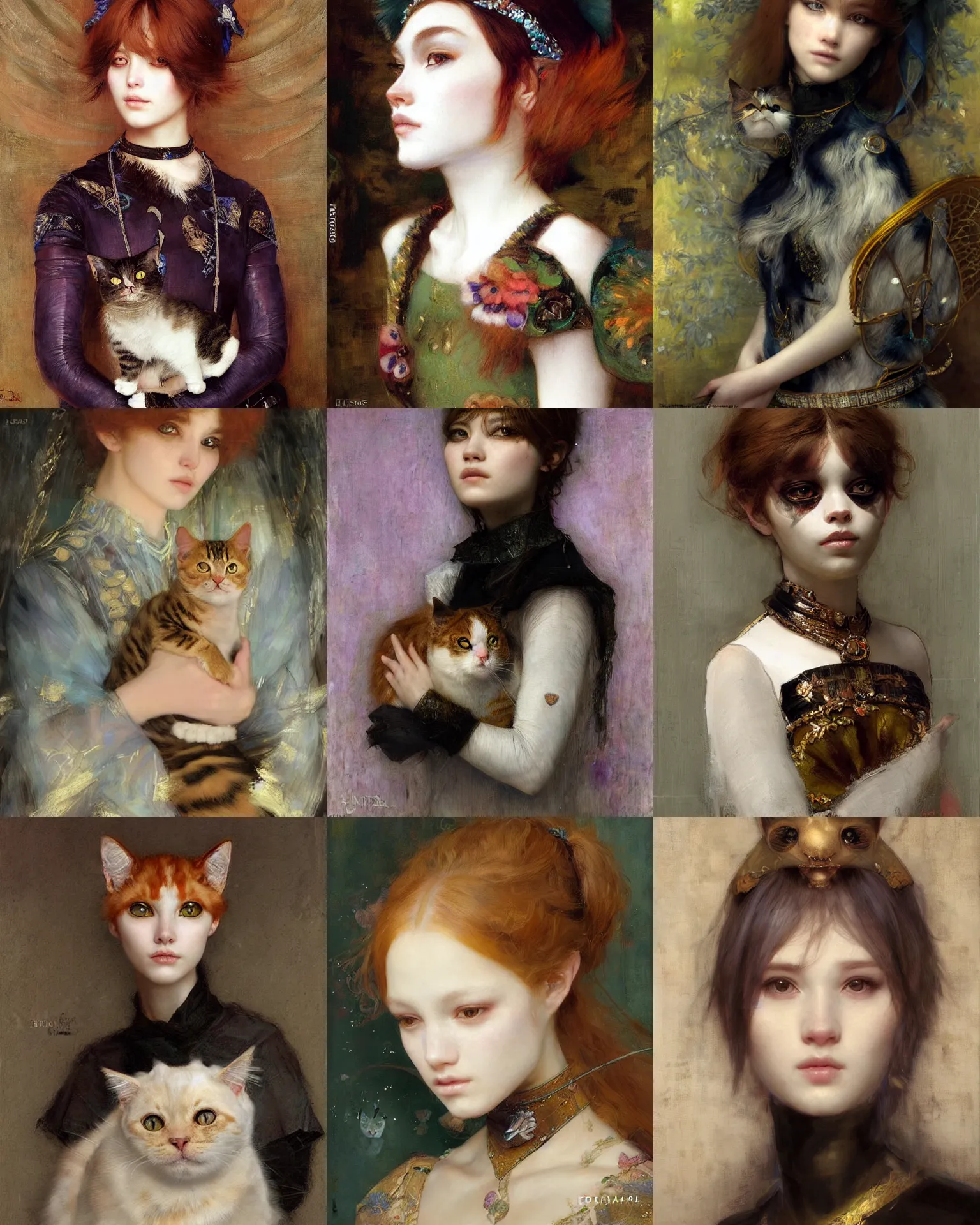 Prompt: a beautiful portrait of a humanoid cat-princess by Edgar Maxence and Ross Tran