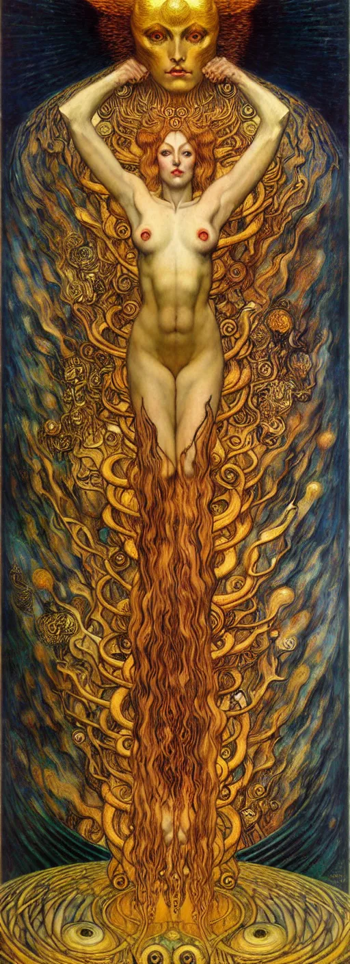 Image similar to Divine Chaos Engine by Karol Bak, Jean Delville, William Blake, Gustav Klimt, and Vincent Van Gogh, symbolist, visionary