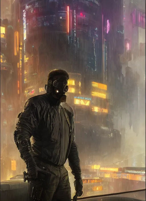 Prompt: cyberpunk Teddy Roosevelt. Cyberpunk ninja in tactical gear. blade runner 2049 concept painting. Epic painting by James Gurney, Azamat Khairov, and Alphonso Mucha. ArtstationHQ. painting with Vivid color. (rb6s, Cyberpunk 2077)