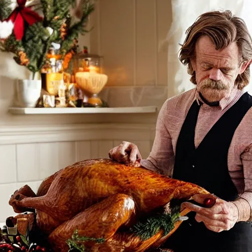 Image similar to William H Macy carving a turkey at Christmas