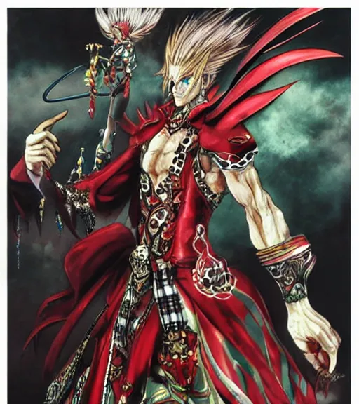 Image similar to kefka palazzo using a smartphone!!!!!!! by yoshitaka amano, concept art