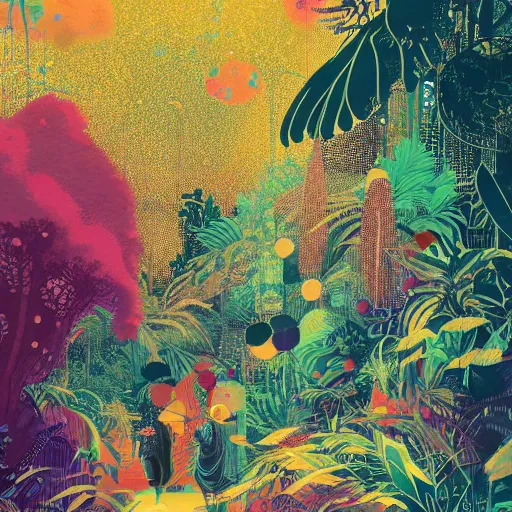 Image similar to disco diffusion painting of the jungle by victo ngai and malika favre, makoto shinkai, masterpiece, contest award winner