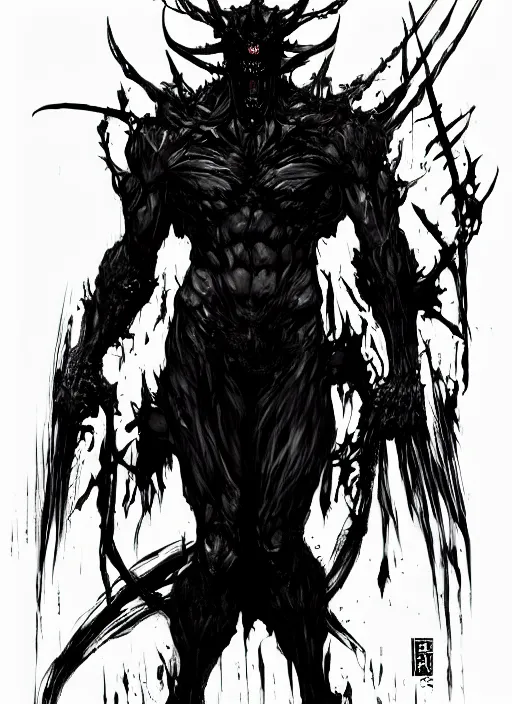Prompt: A full body portrait of a scary demon with thousand eyes. In style of Yoji Shinkawa and Hyung-tae Kim, trending on ArtStation, dark fantasy, great composition, concept art, highly detailed.